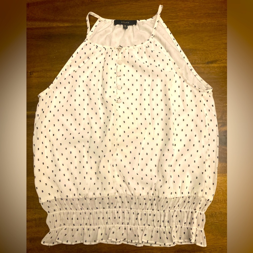3/$12 Eclair XS white sleeveless blouse with black dots
